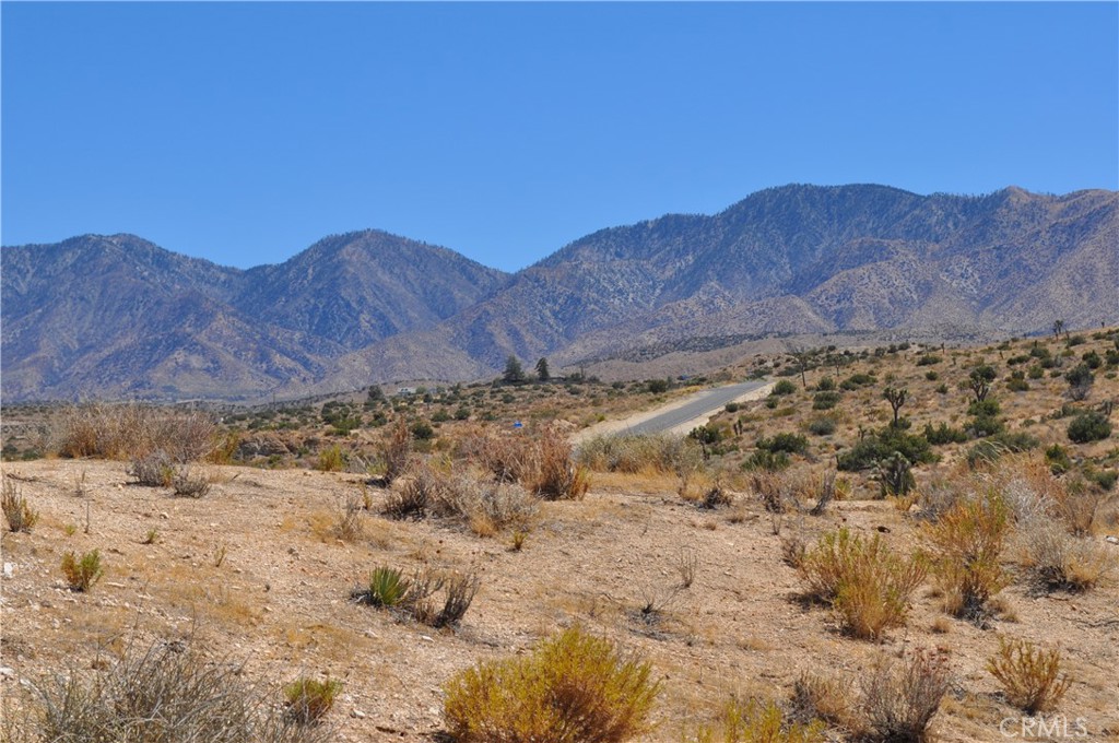 a view of a dry with mountains in the background