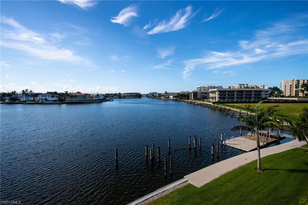 Water view with a boat dock