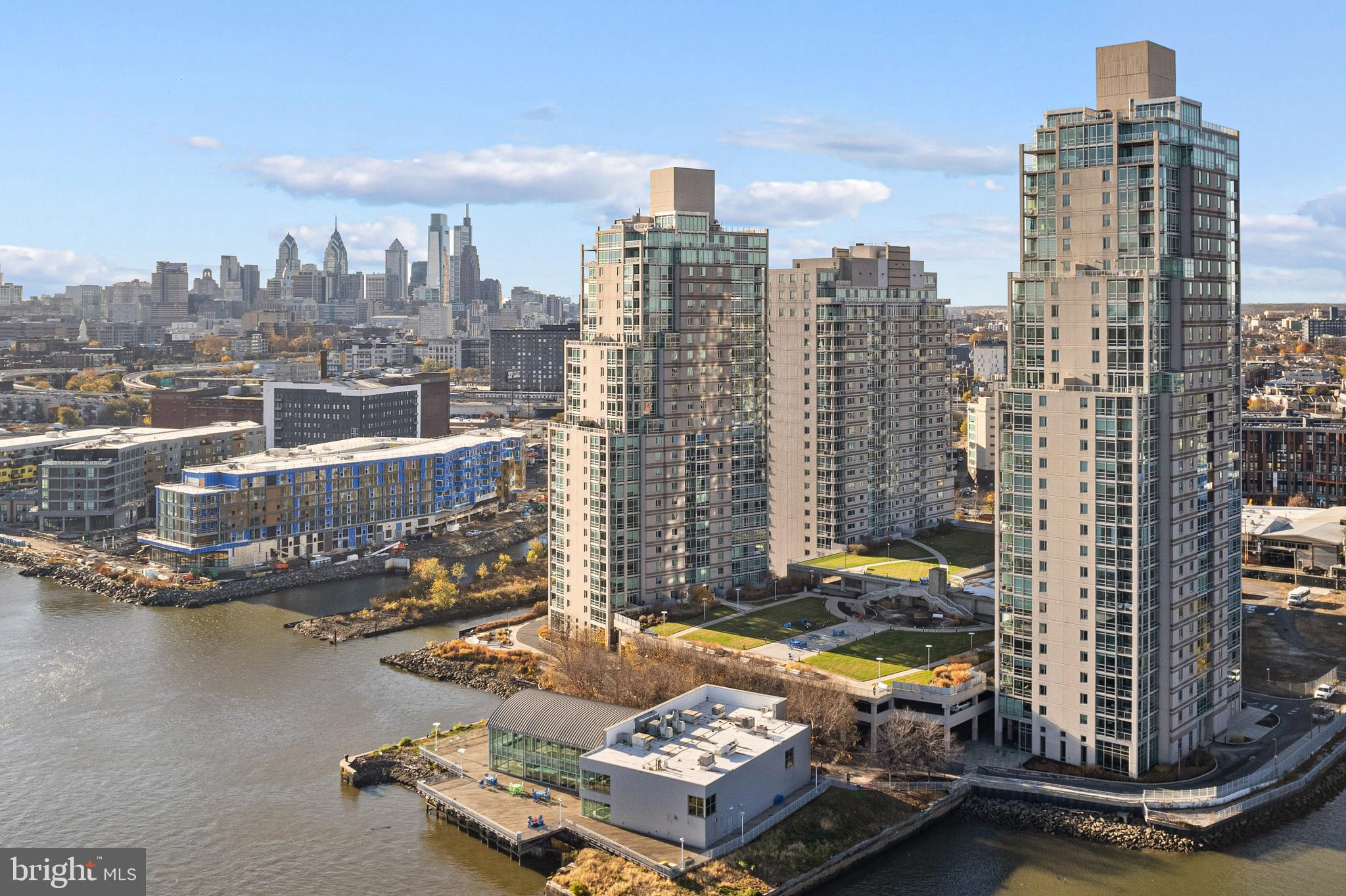 a city view with tall buildings