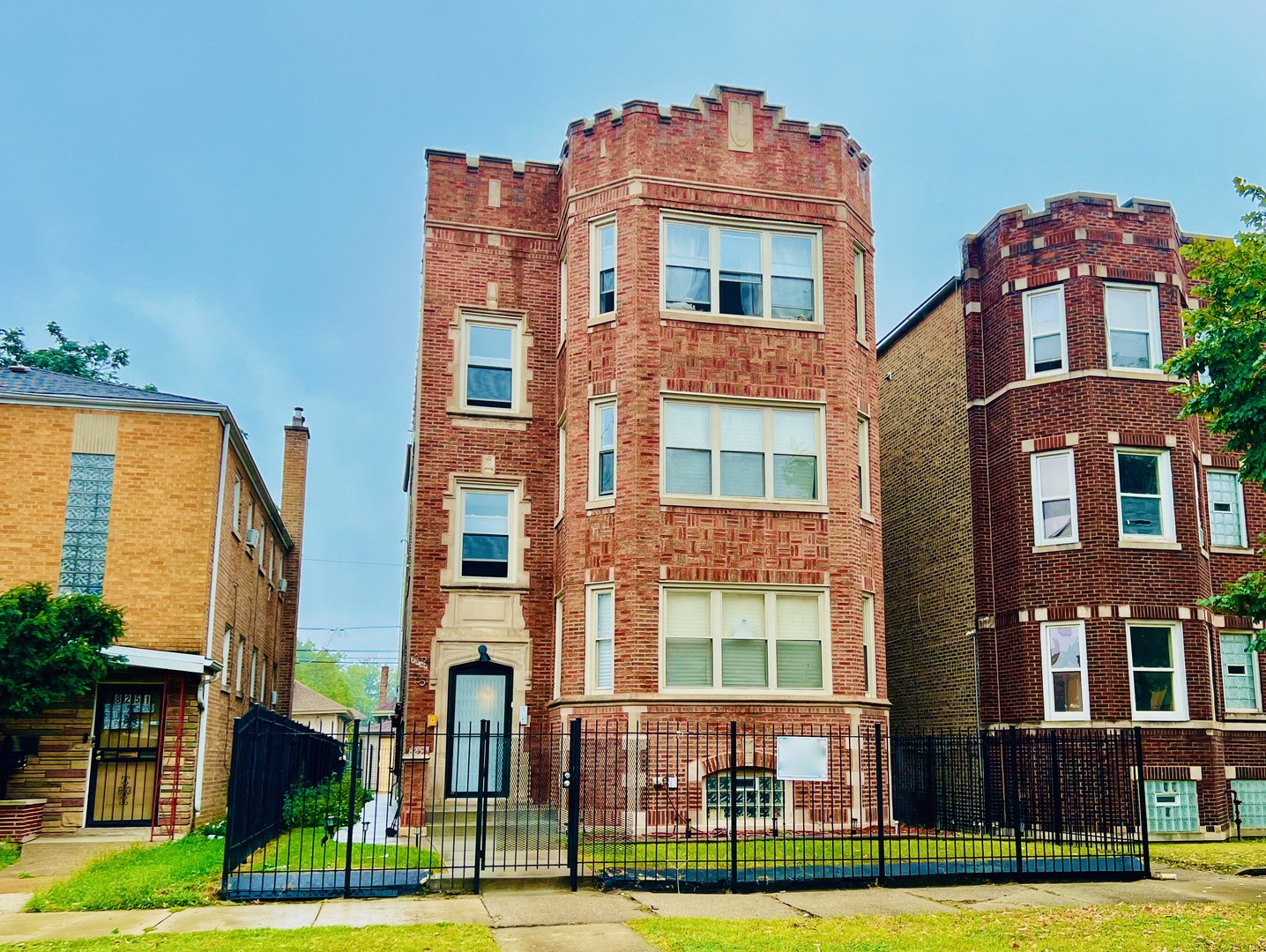 a front view of a multi story building