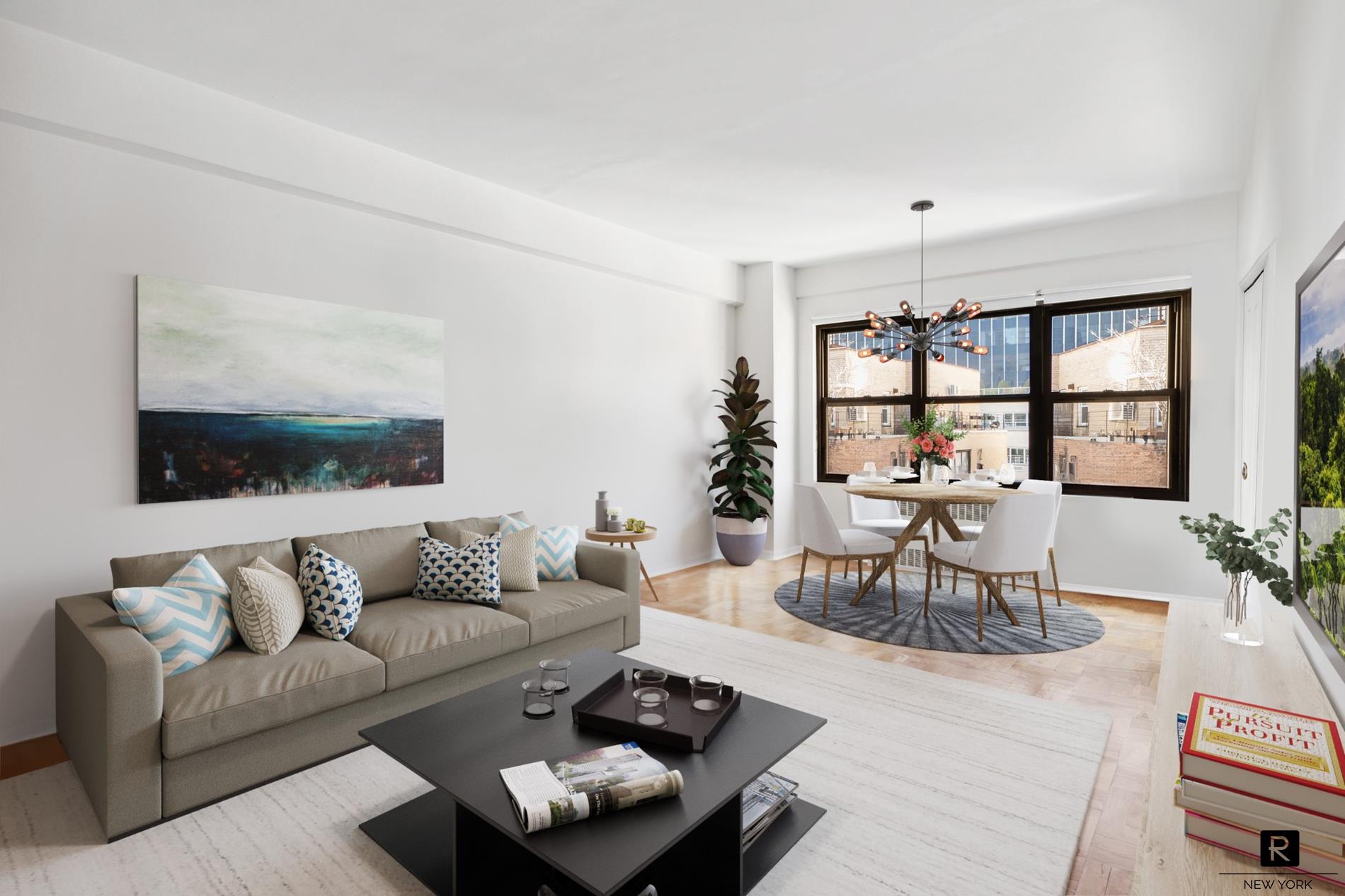 a living room with furniture and a window