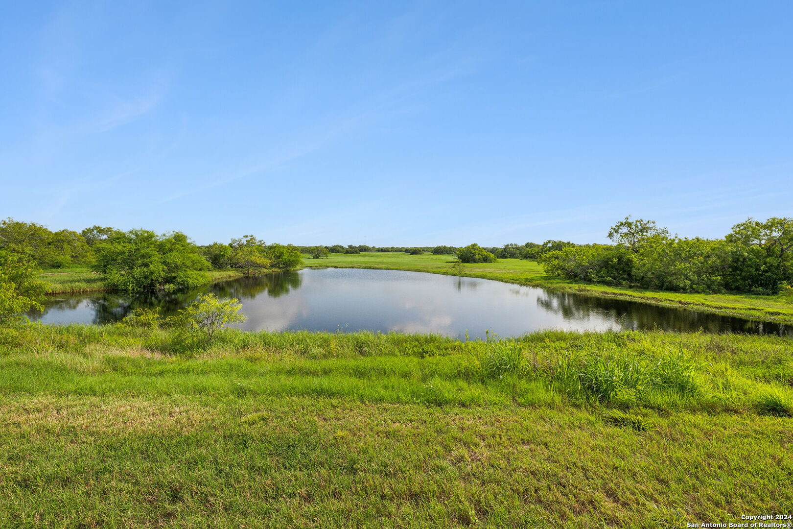 a view of a lake with houses in the back