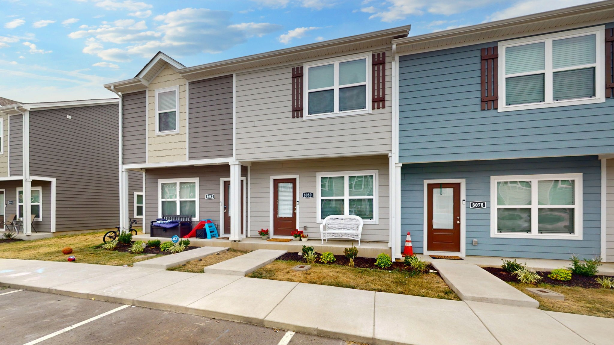 a front view of a house with entertaining space