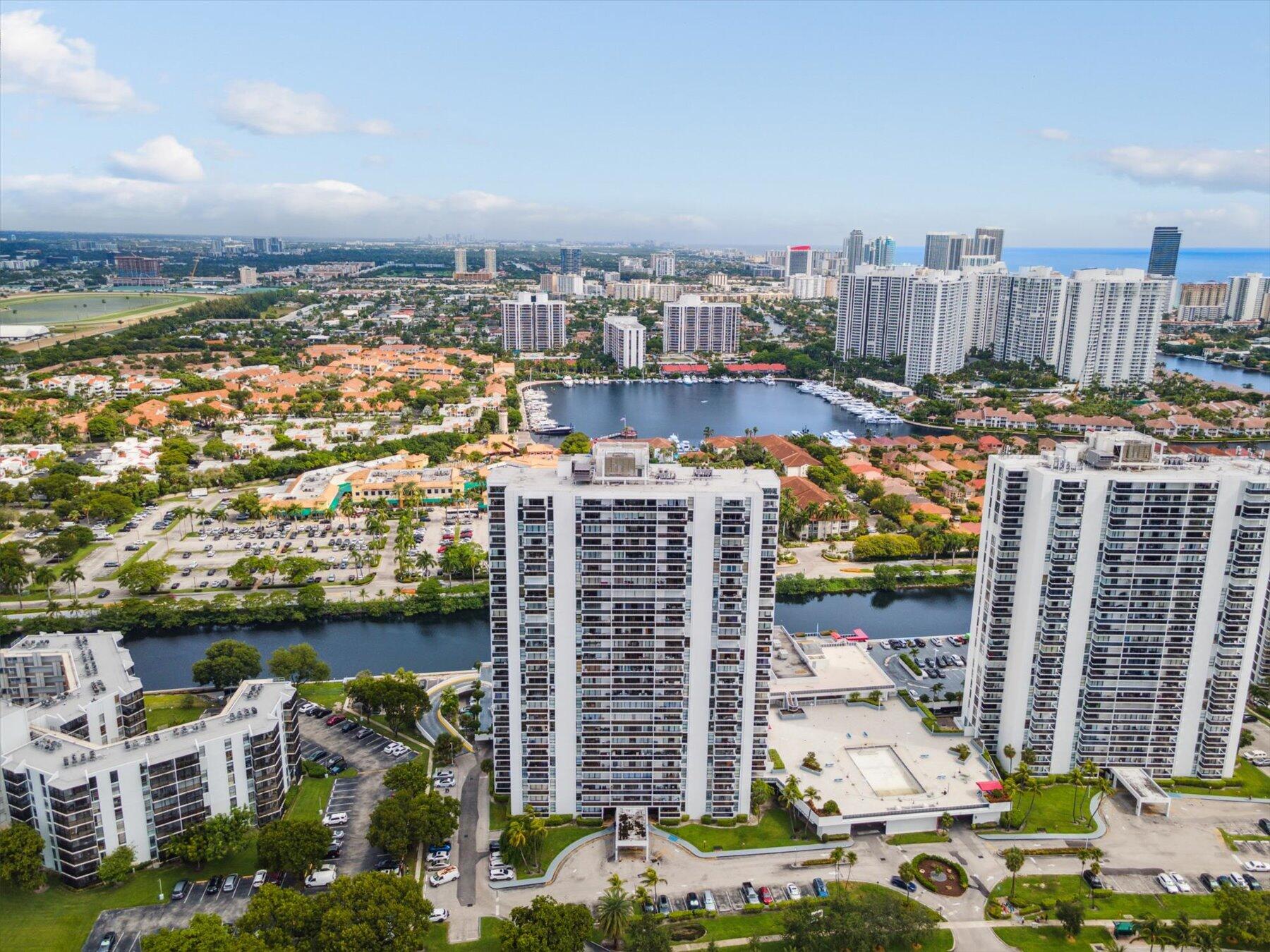 a view of a city with tall buildings