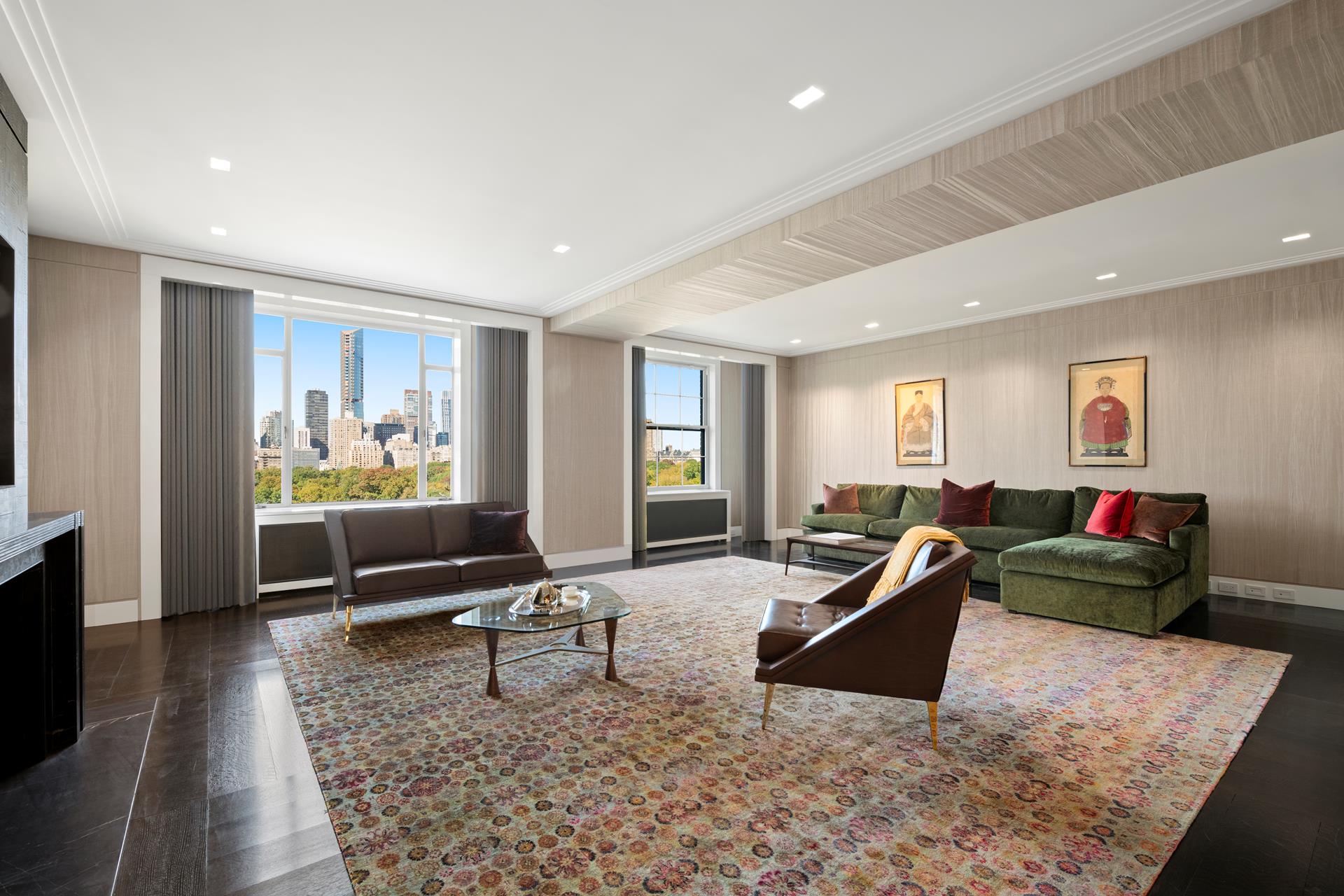 a living room with furniture rug and window