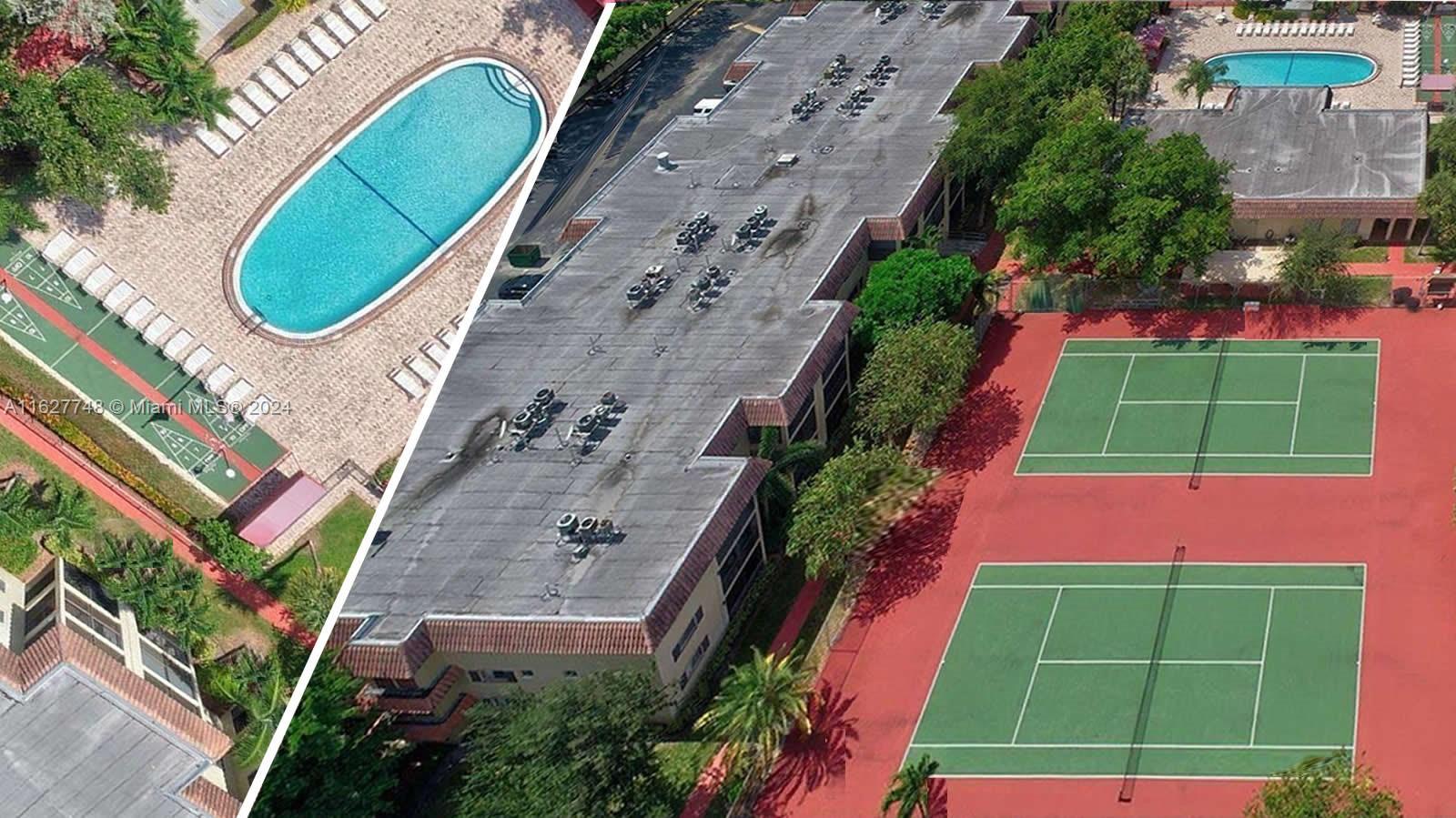 an aerial view of a tennis ground