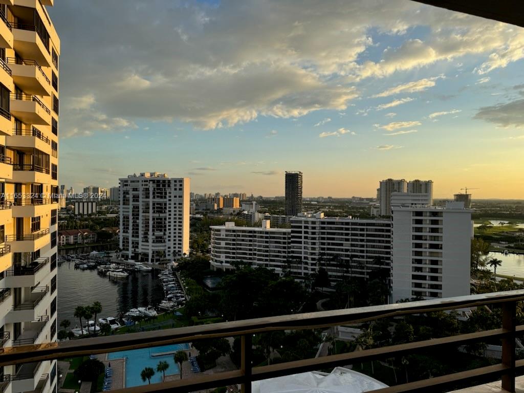 a city view with tall buildings