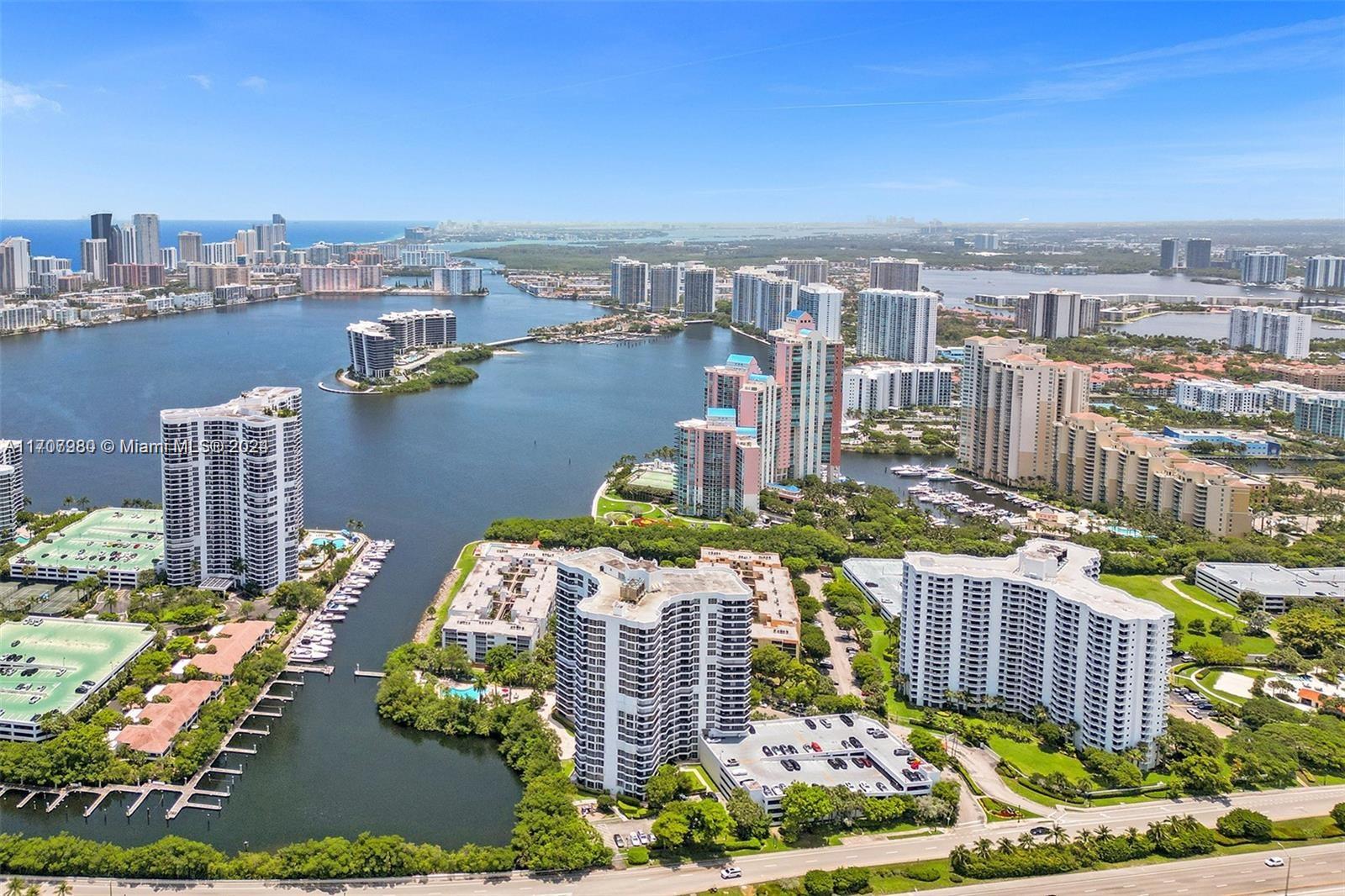 a view of a city and ocean view