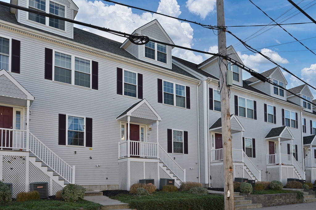 a front view of a white building