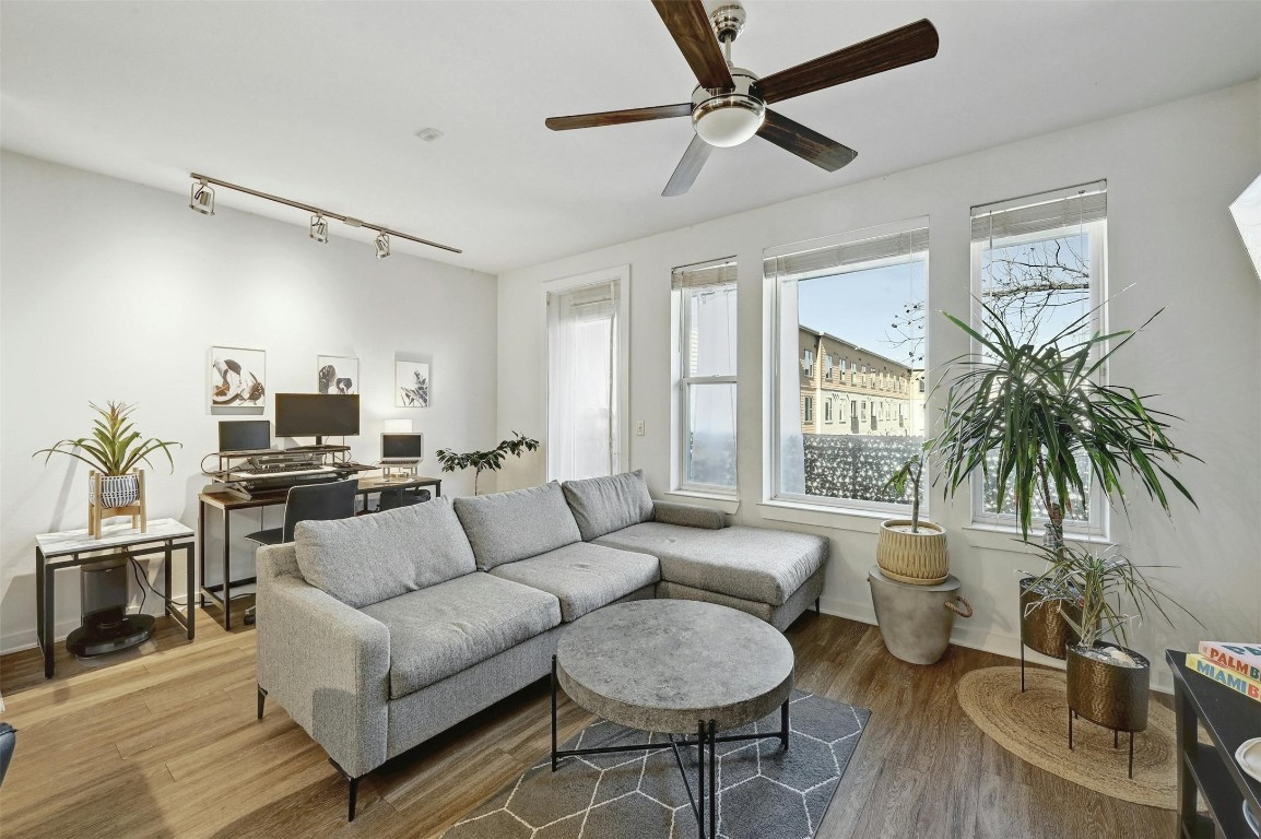 Lounge room with view to courtyard and across to downtown