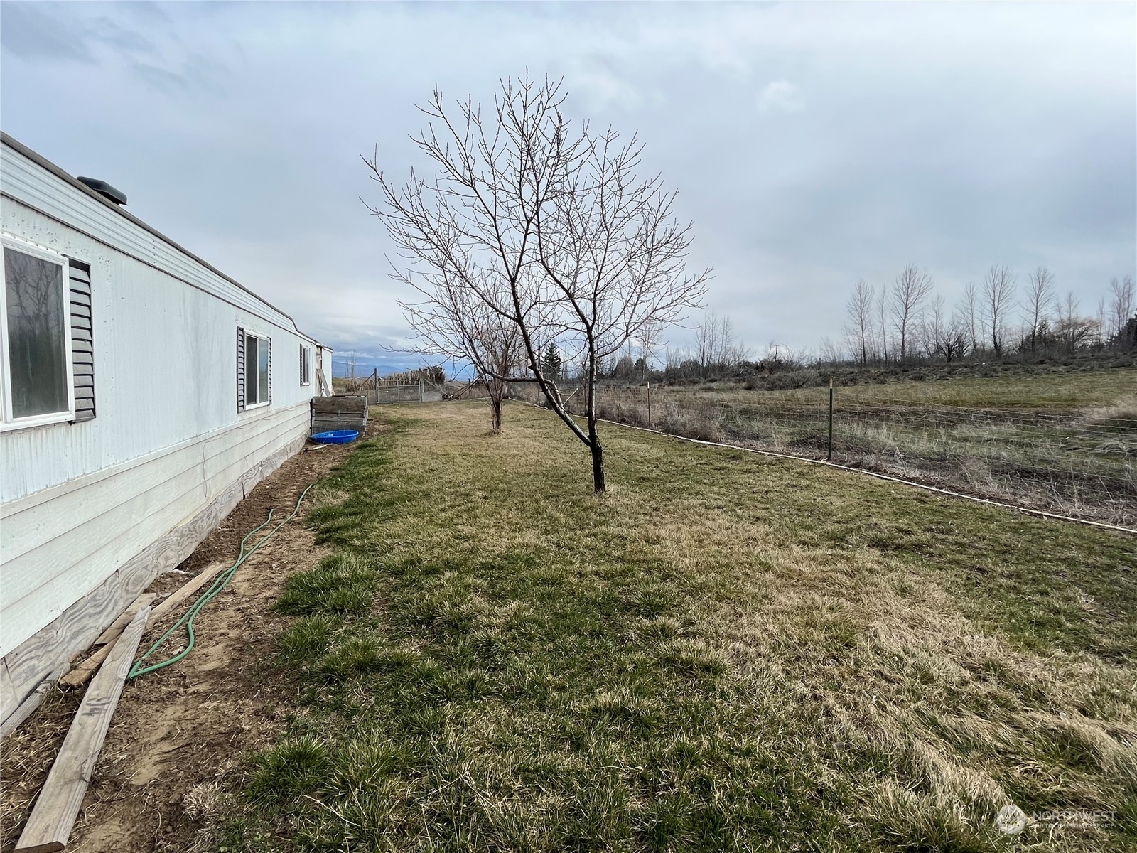 a view of a yard with a house