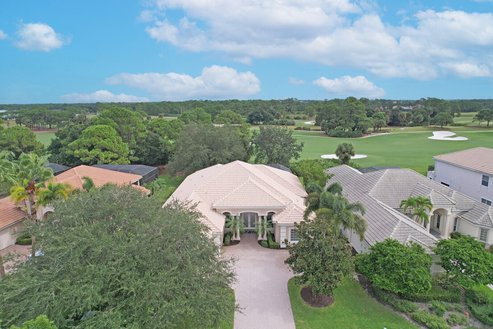 an aerial view of a house with garden