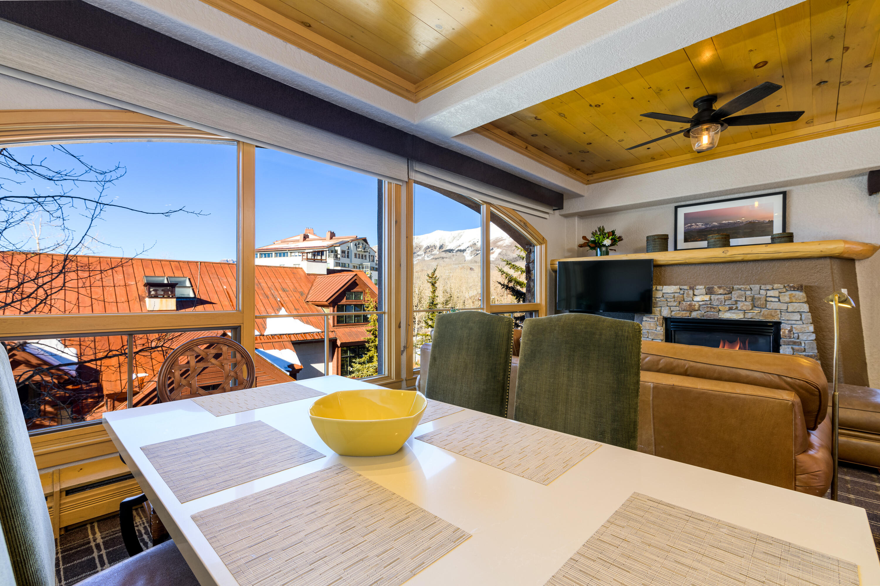 a living room with a couch and a table