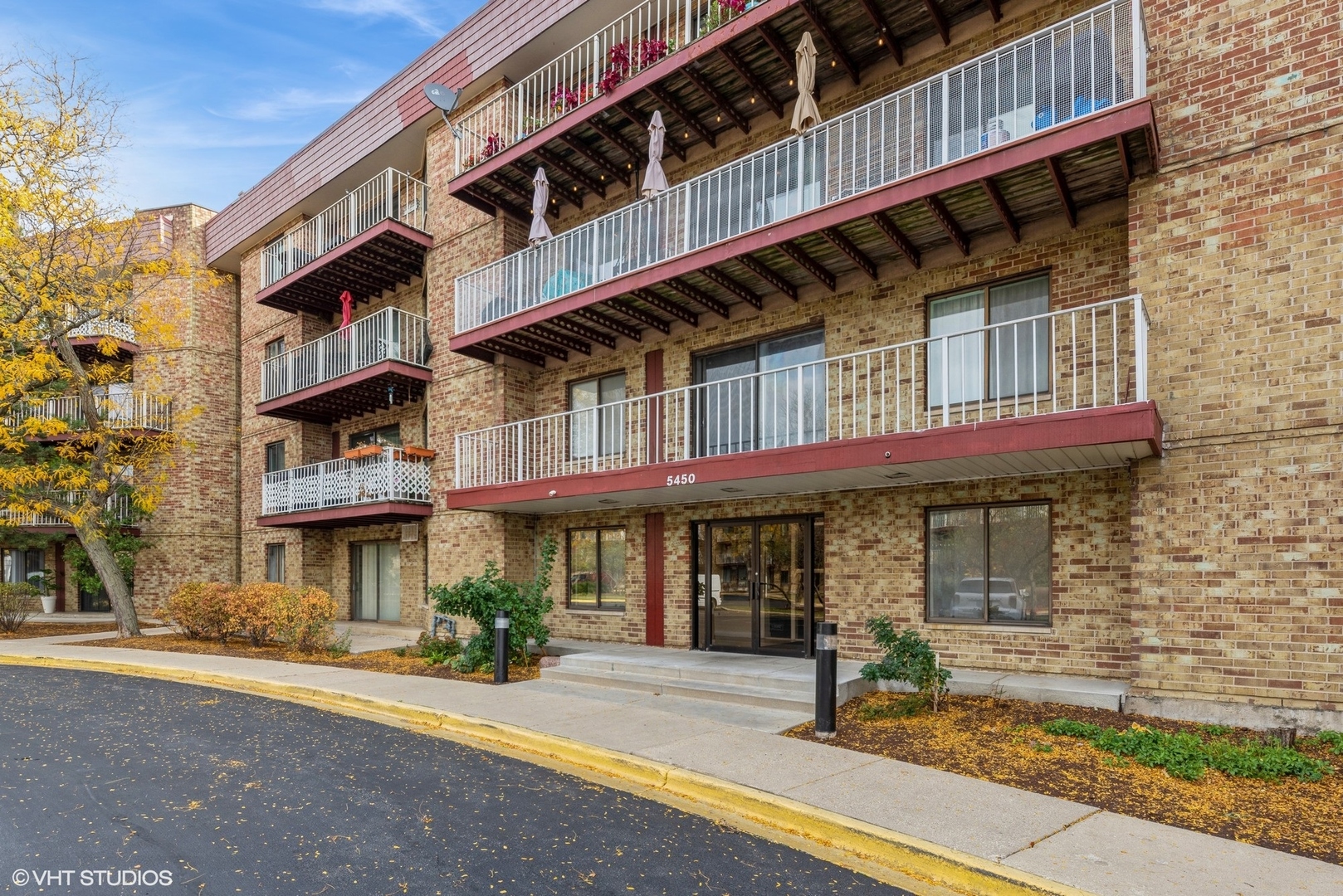 a front view of an apartment building