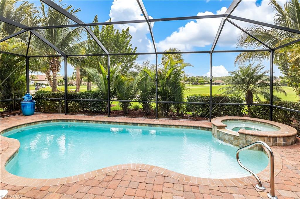 a swimming pool with a outdoor seating