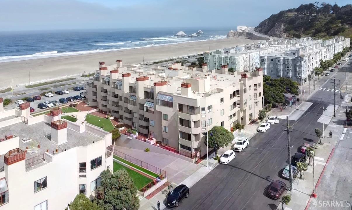 a view of building with ocean view