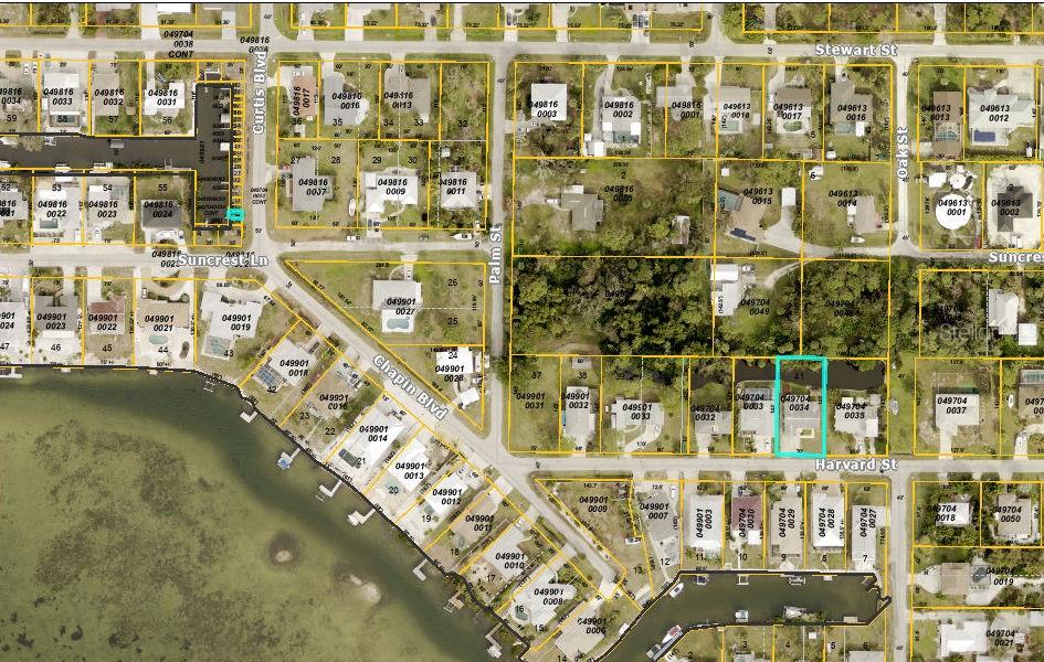 County GIS Aerial Map. Green outlines show deeded boat dock and home locations.