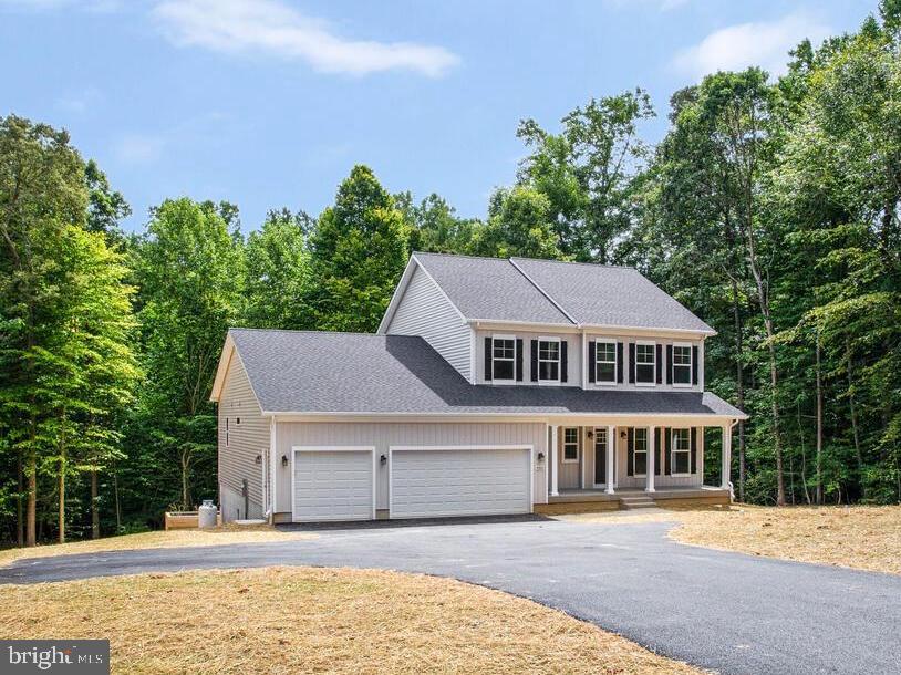 front view of a house with a patio