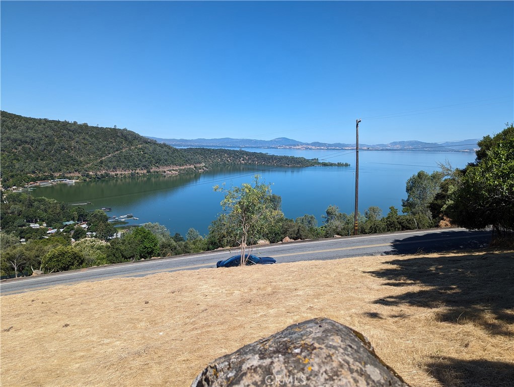 a view of a lake with a mountain in the background