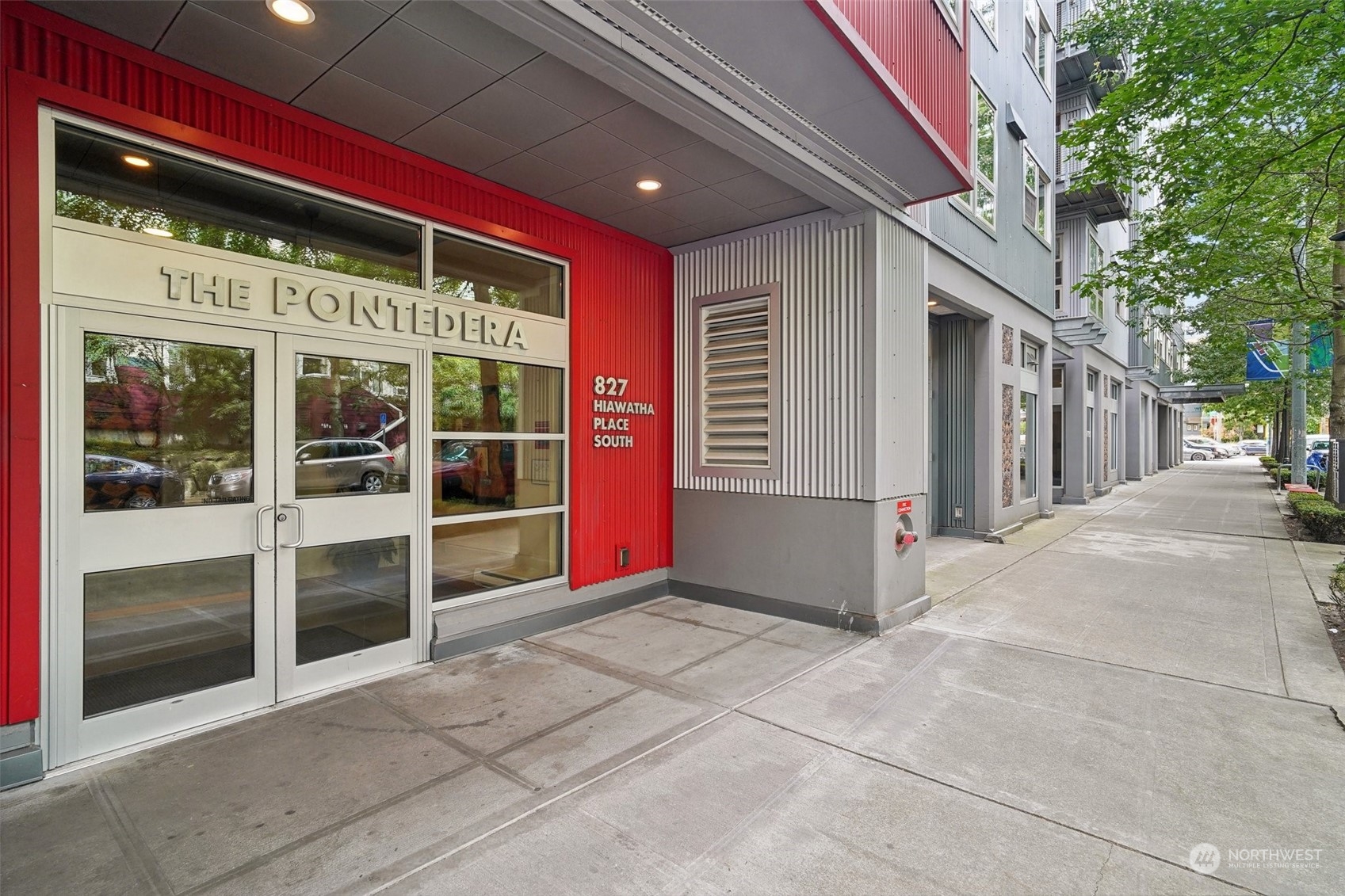 a view of an entrance of the building