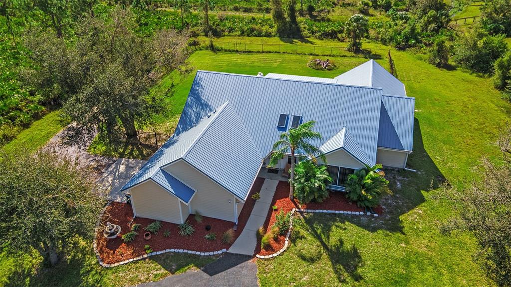 an aerial view of a house