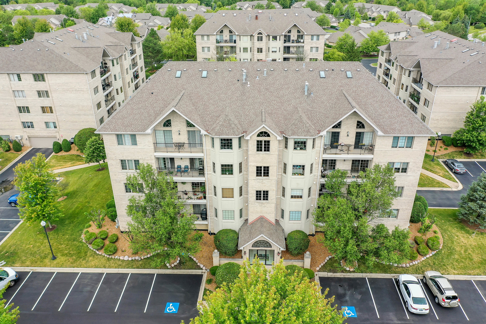 an aerial view of multiple houses