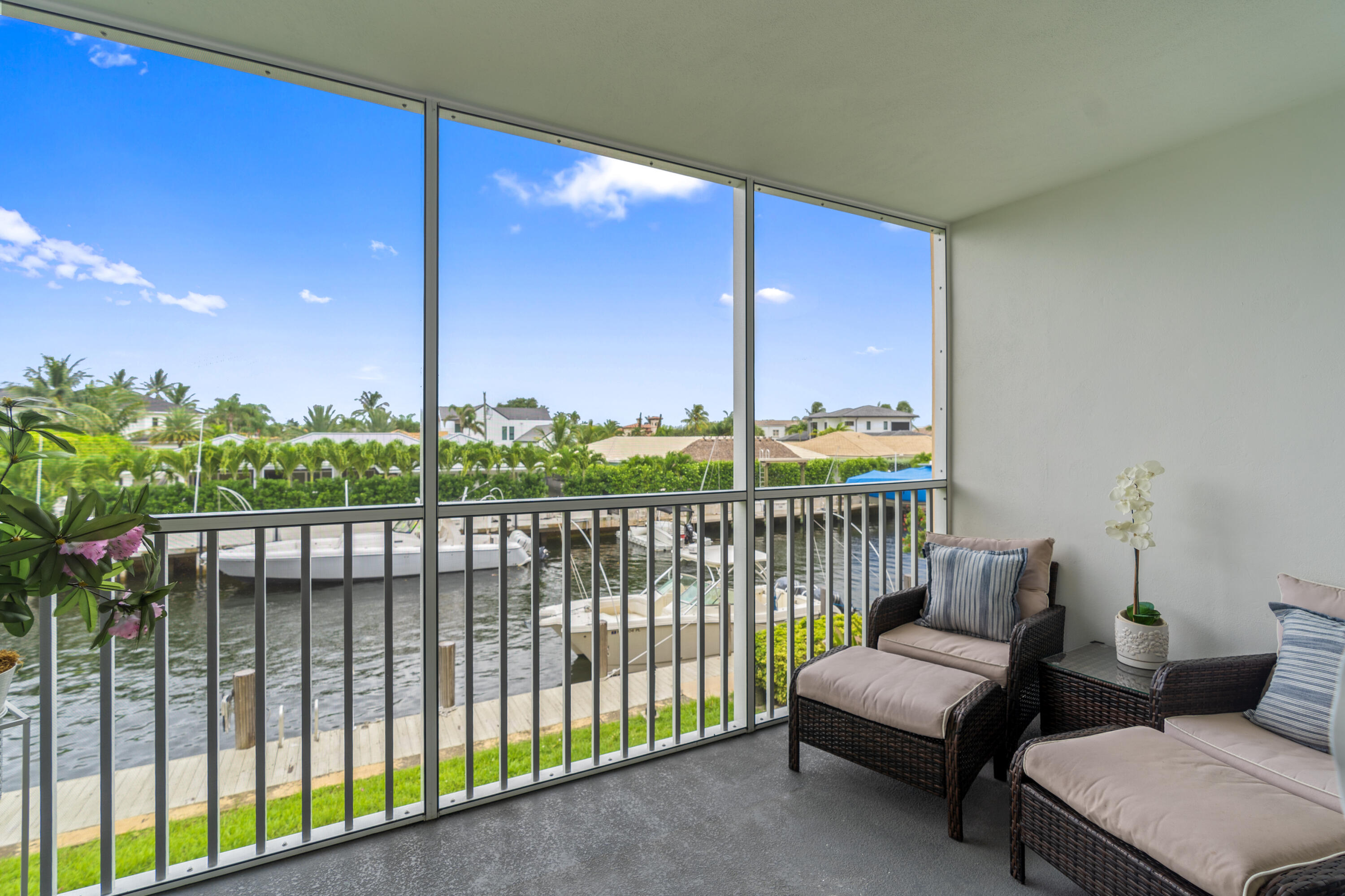 a balcony with couch