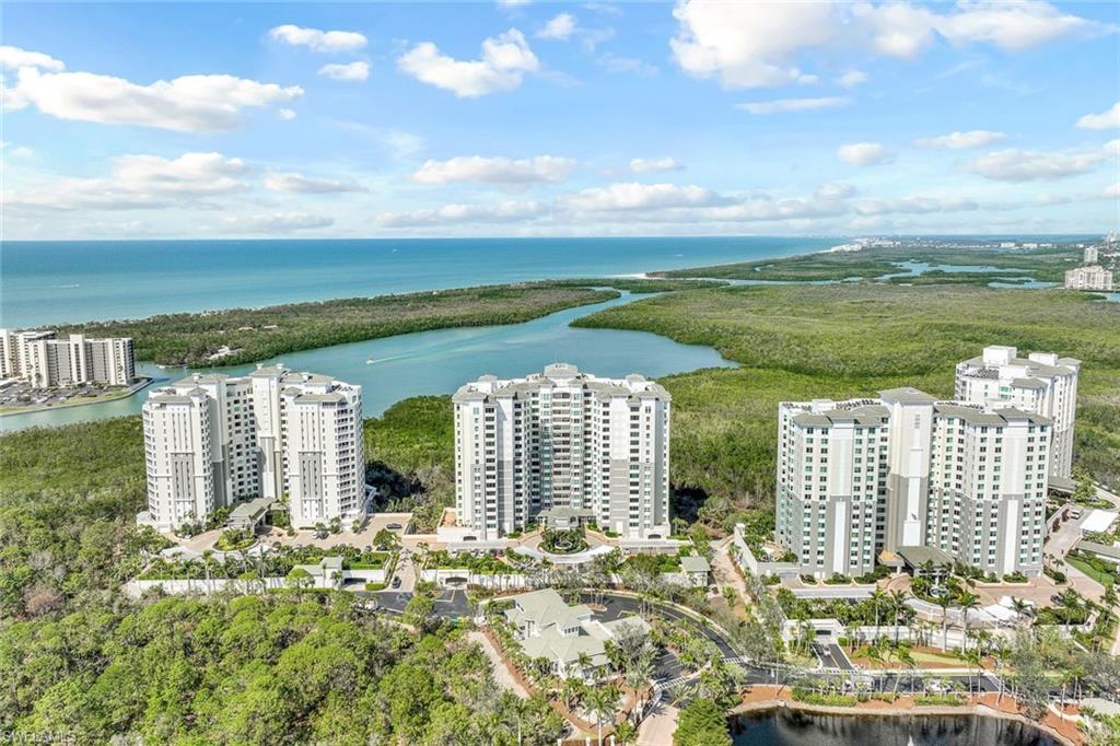 a view of a city with lawn chairs