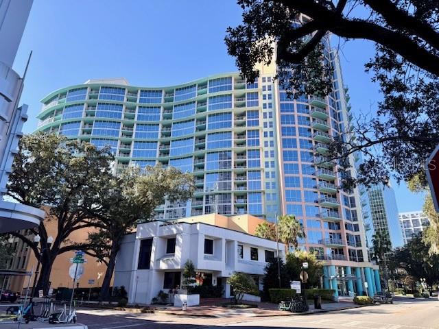 a front view of a building with street view