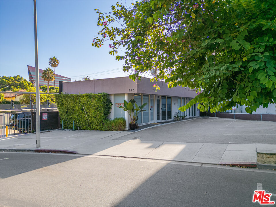 a view of a house with a yard and potted plants