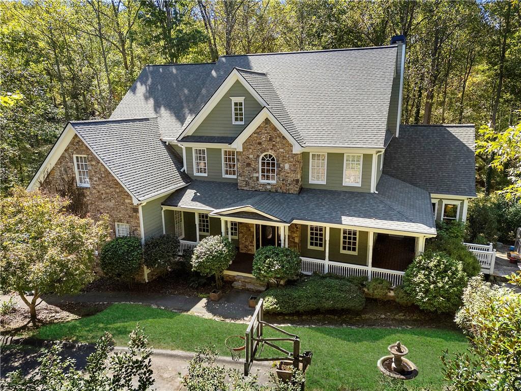 a aerial view of a house yard