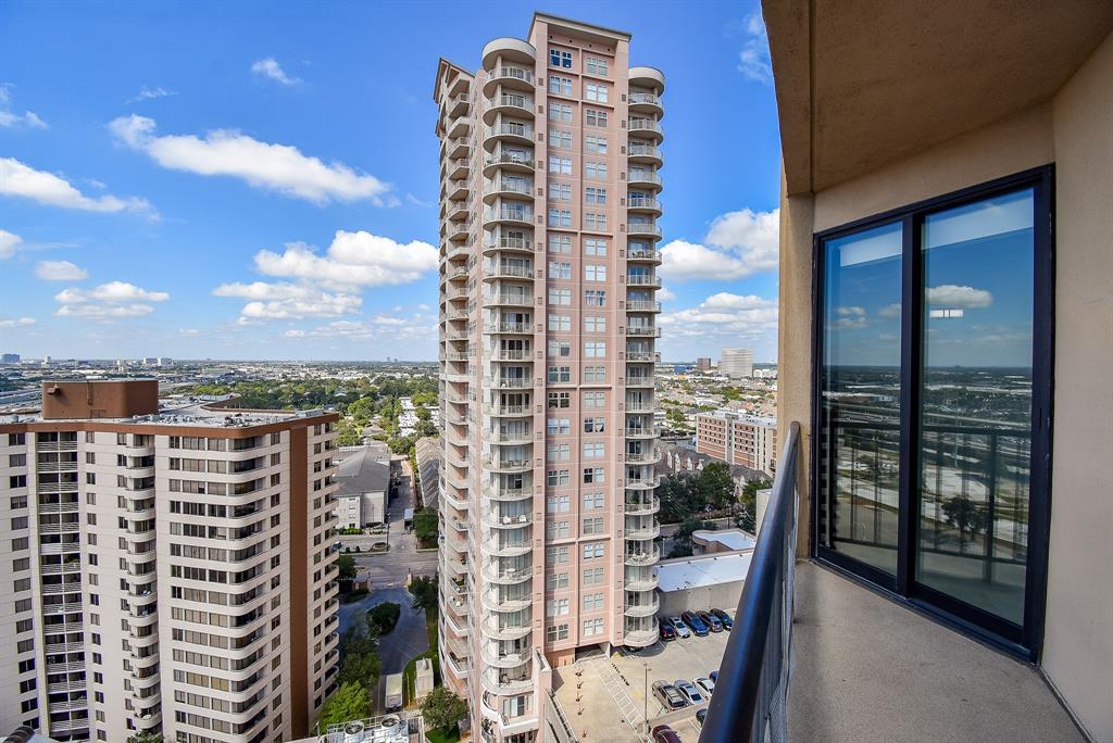 a city view with tall buildings