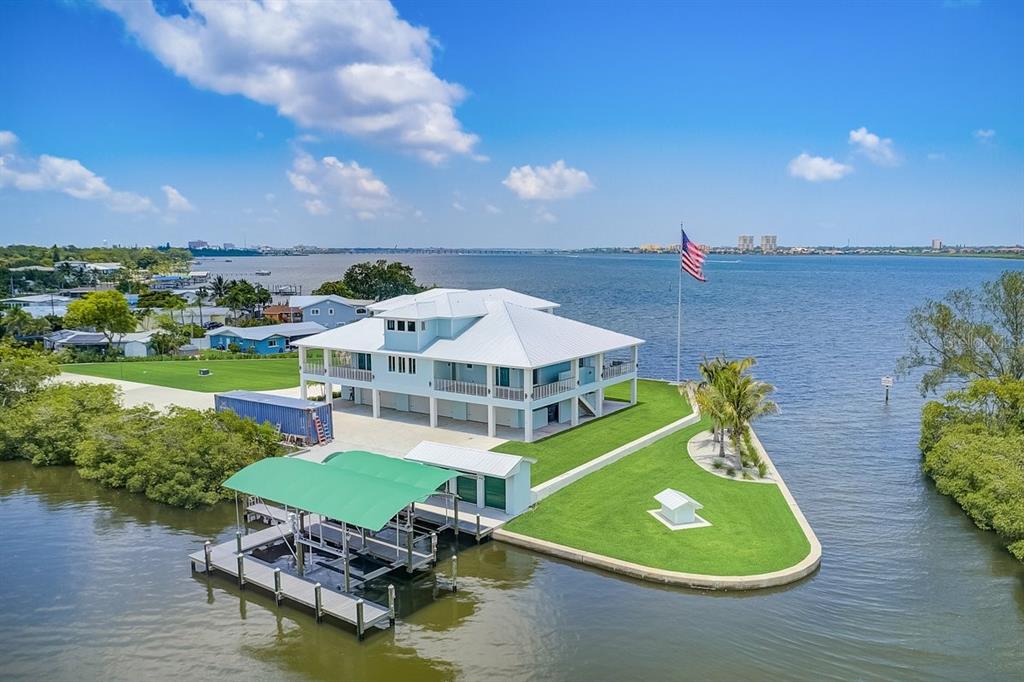 an aerial view of a backyard