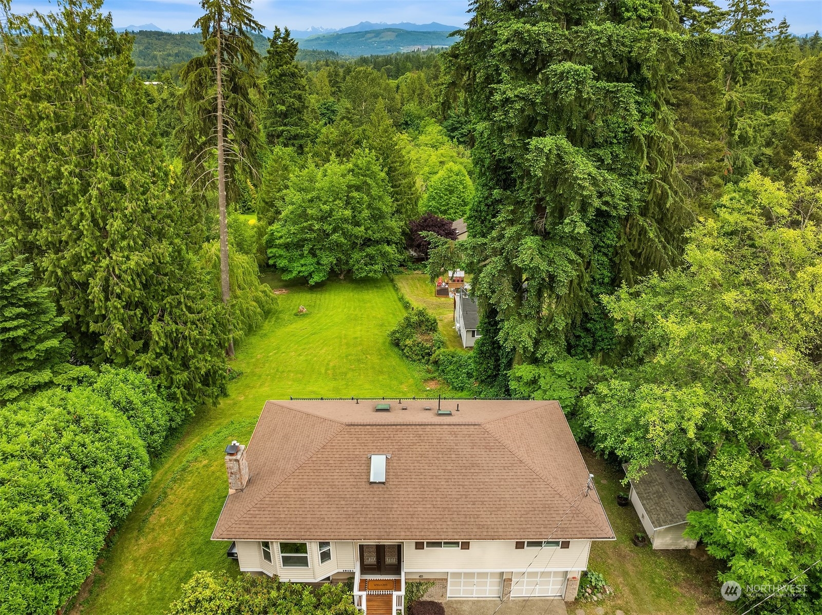 an aerial view of a house