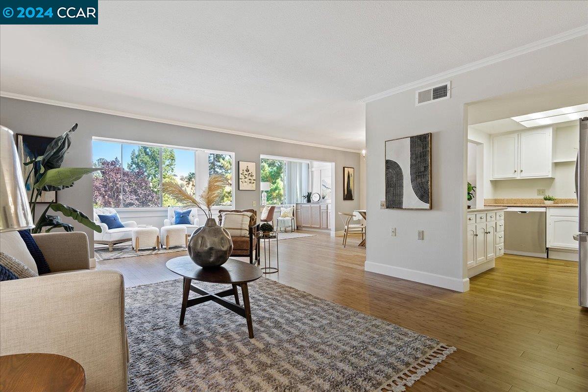 a living room with furniture and a rug