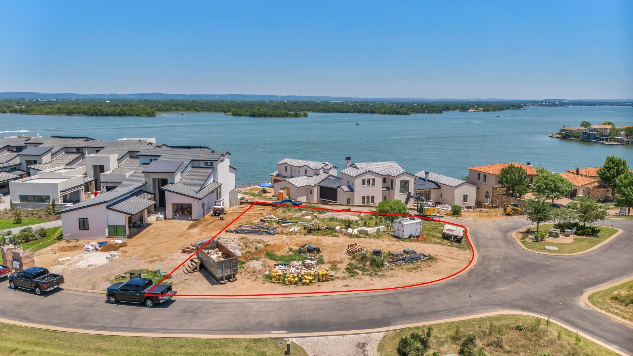 an aerial view of a house with outdoor space