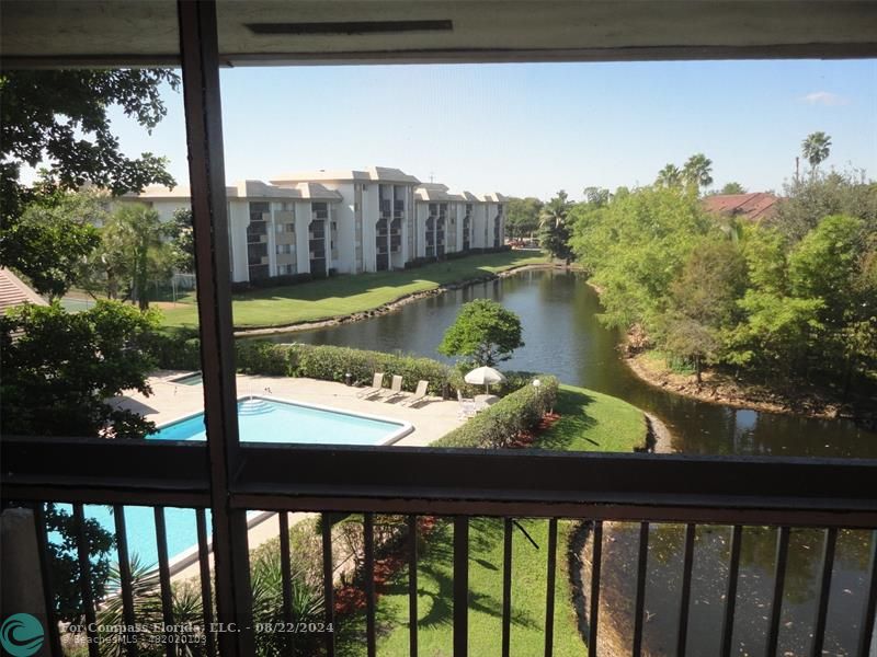 a view of a balcony with lake view