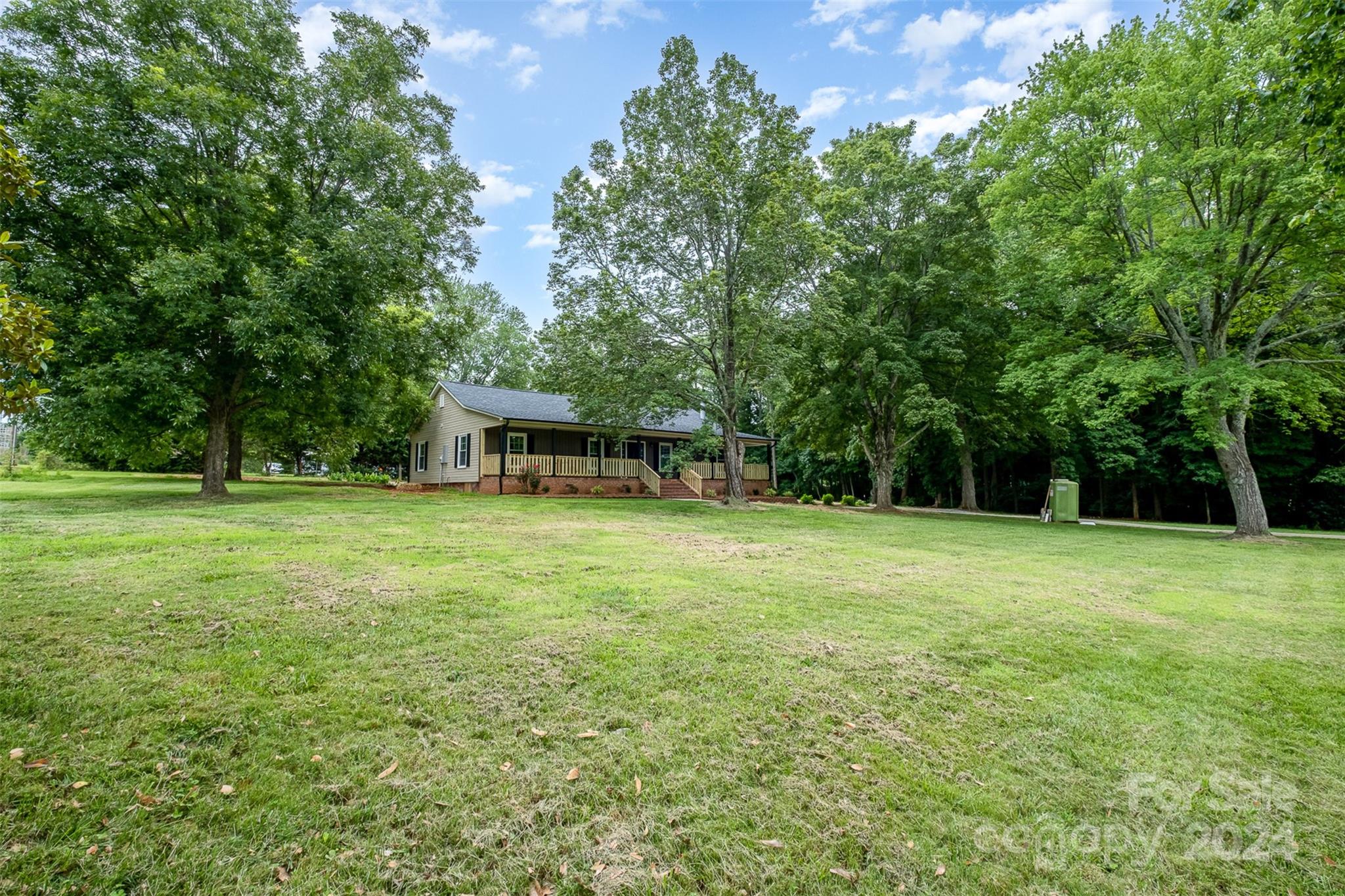 a view of a big yard with a small trees