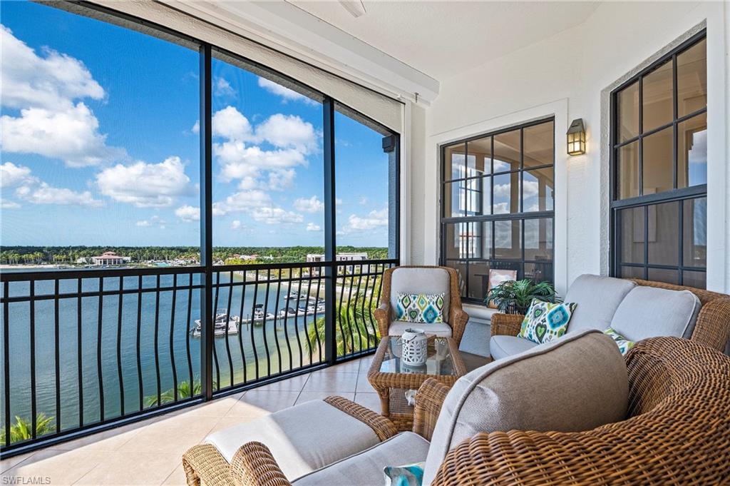 a balcony view with a couch