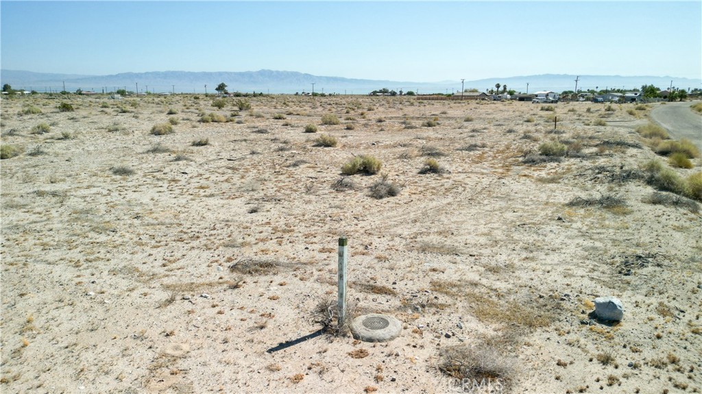 a view of a dry yard with wooden fence