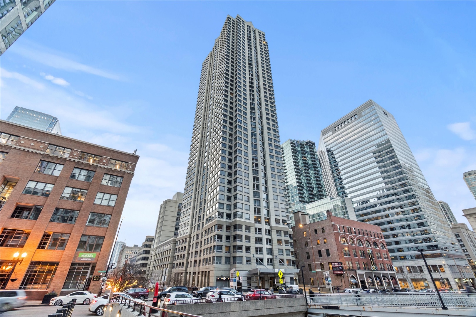 a view of a city with tall buildings