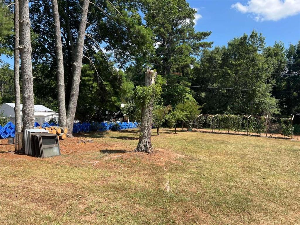 a view of a yard with a slide