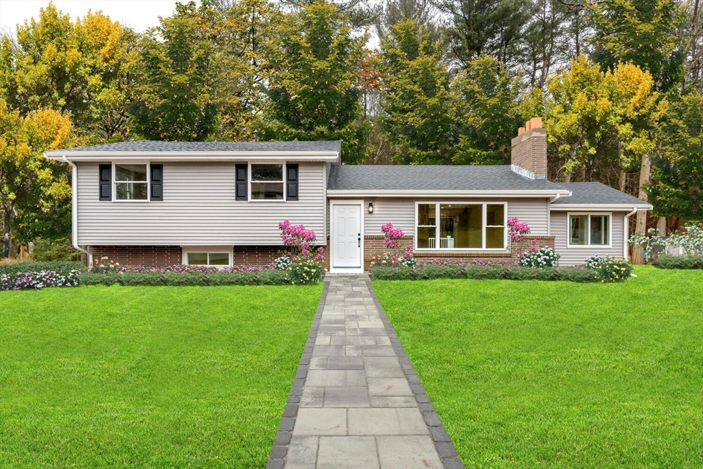 a front view of house with yard and green space