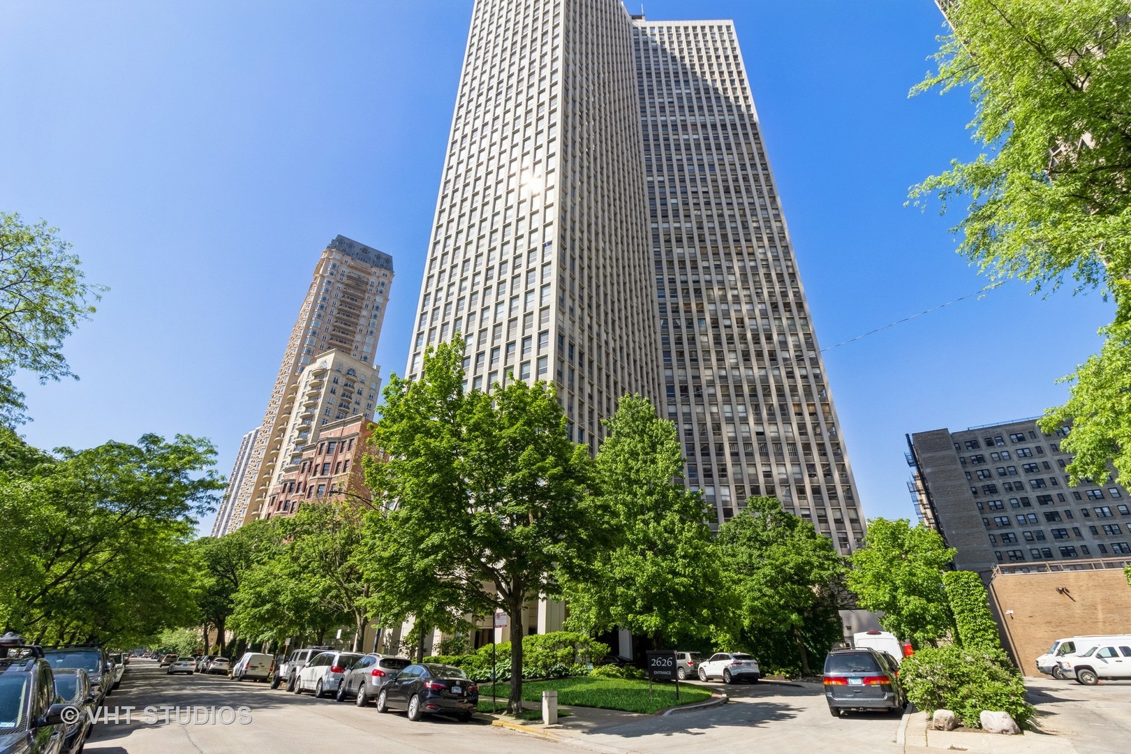 a view of a tall building