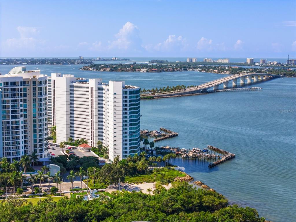 a view of a city and lake