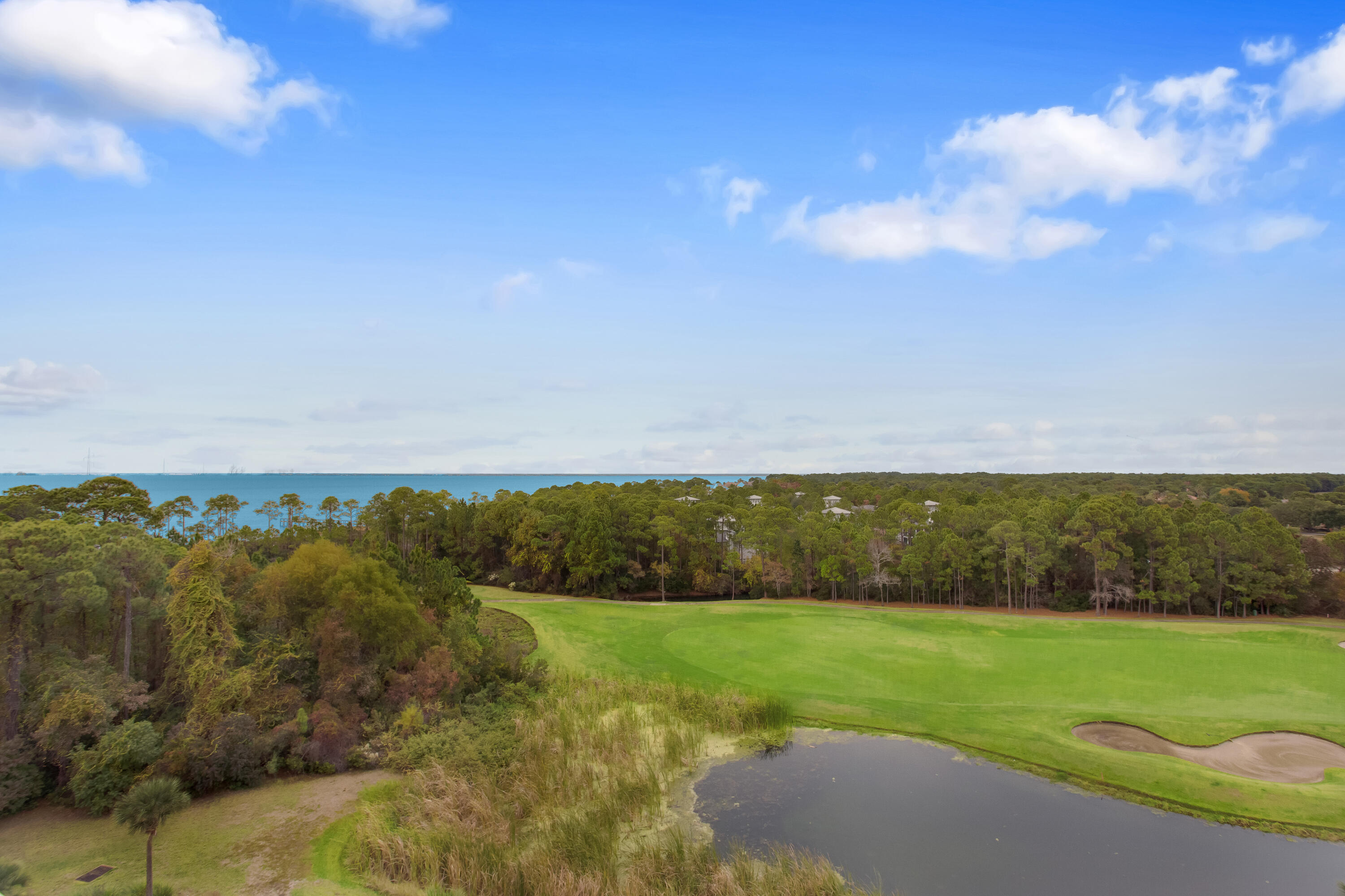 a view of a field with an ocean