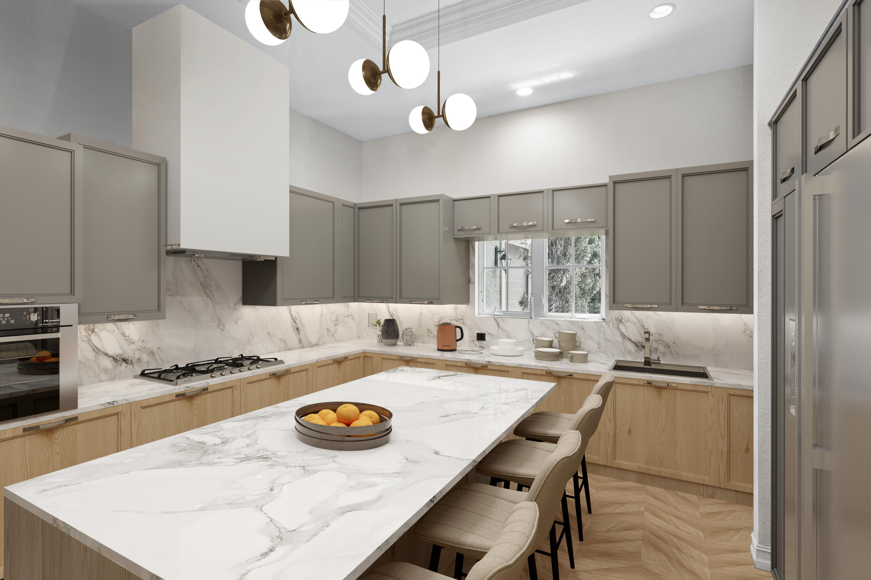 a kitchen with a table and chairs in it