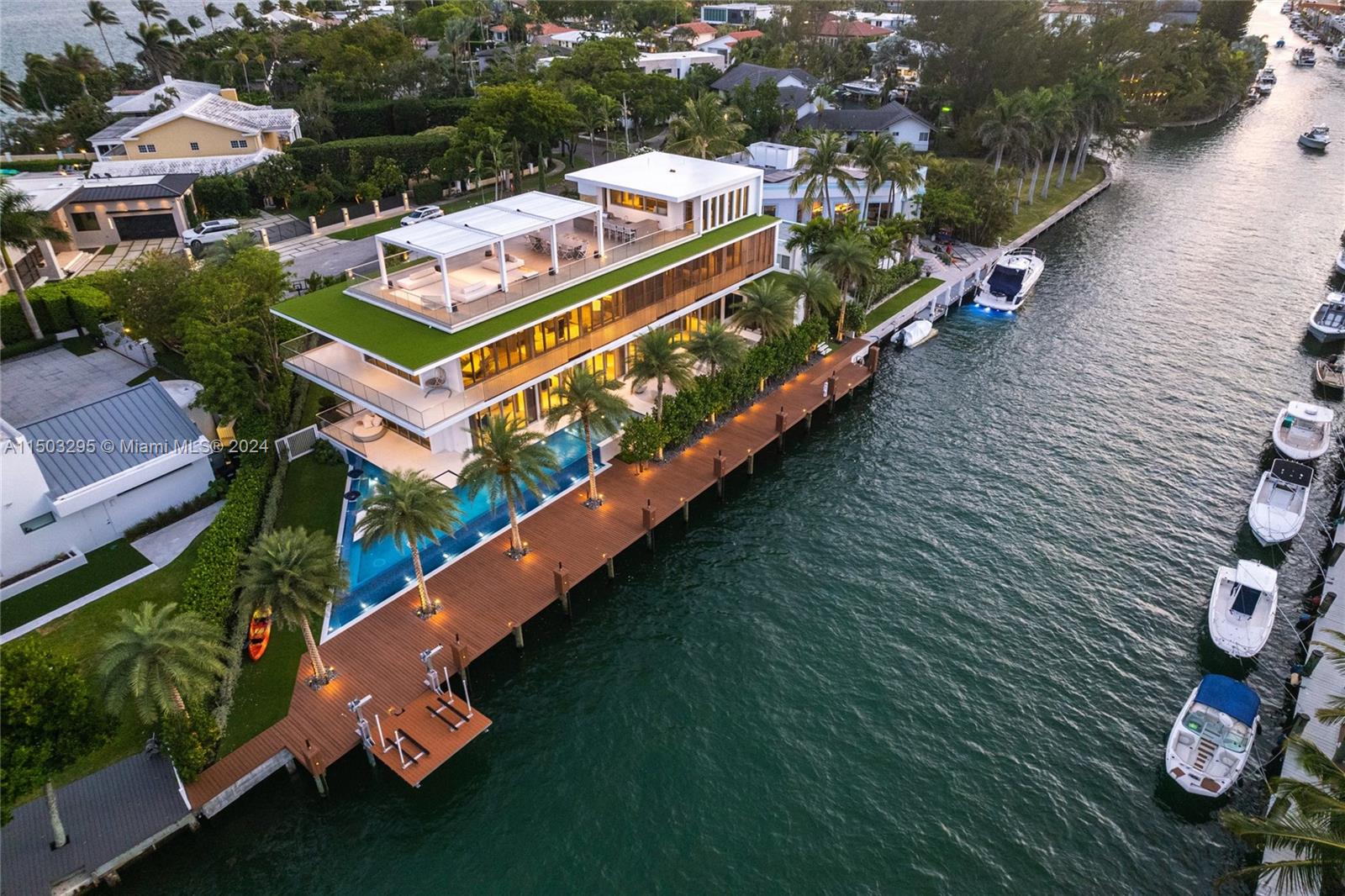 an aerial view of a house with a garden