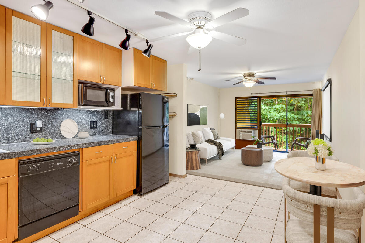 Open concept kitchen/living area. Virtually Staged