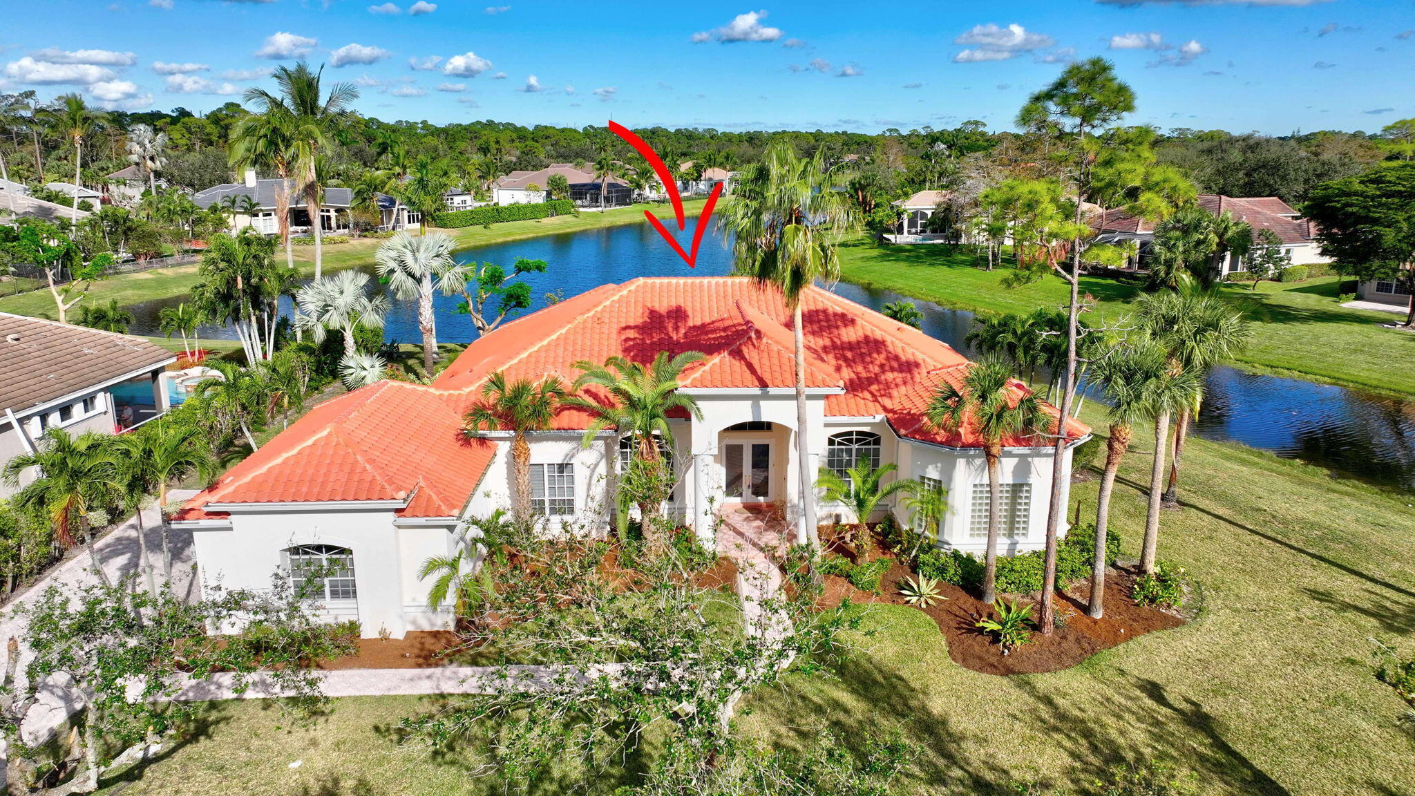 an aerial view of a house